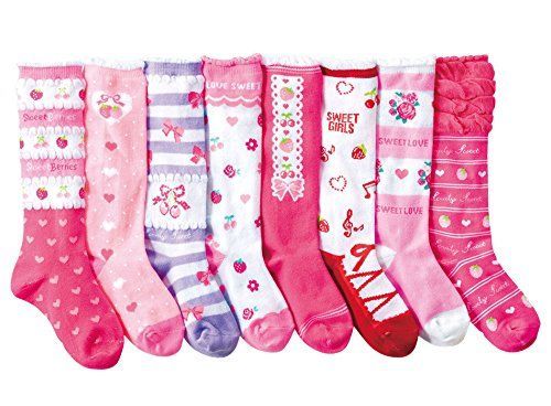 A 柄-8足_19.0-23.0 cm コナミヤ 女の子 靴下 ガーリイな姫系ハイソックス 8足セット のびのびソックス 子供 キッズ ガールズ A 19-23cm