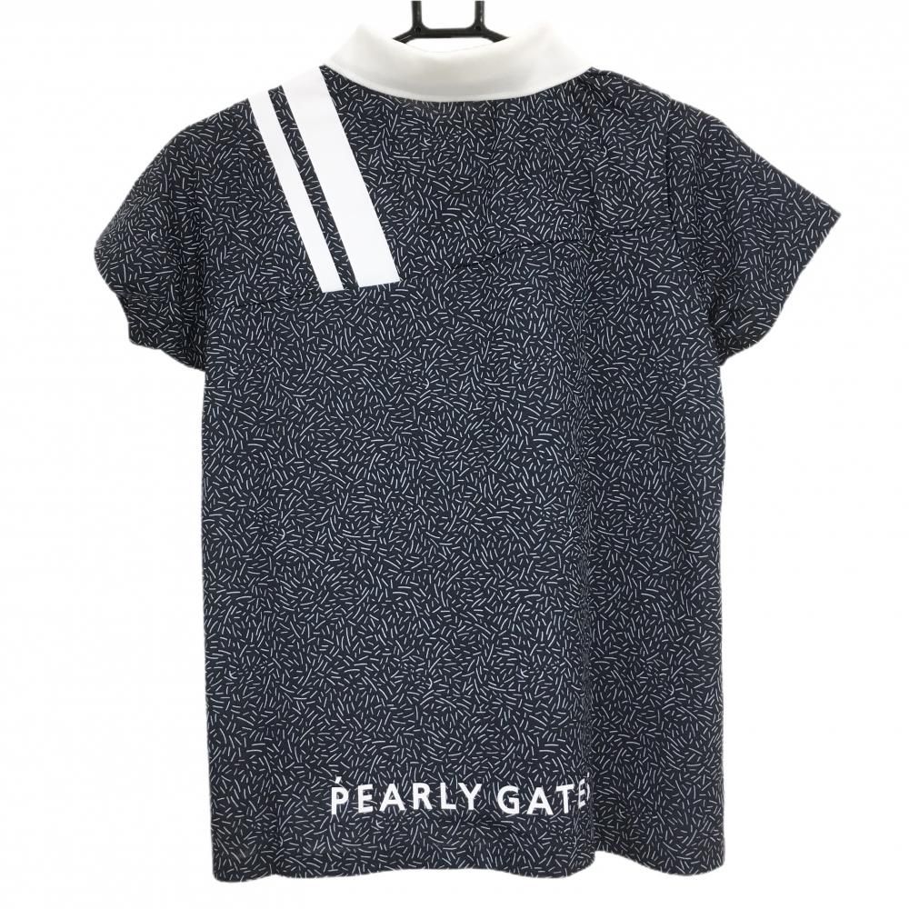 PGGパーリーゲイツ 半袖ポロシャツ ネイビー×白 総柄 ロゴプリント レディース 0 S ゴルフウェア PEARLY GATES