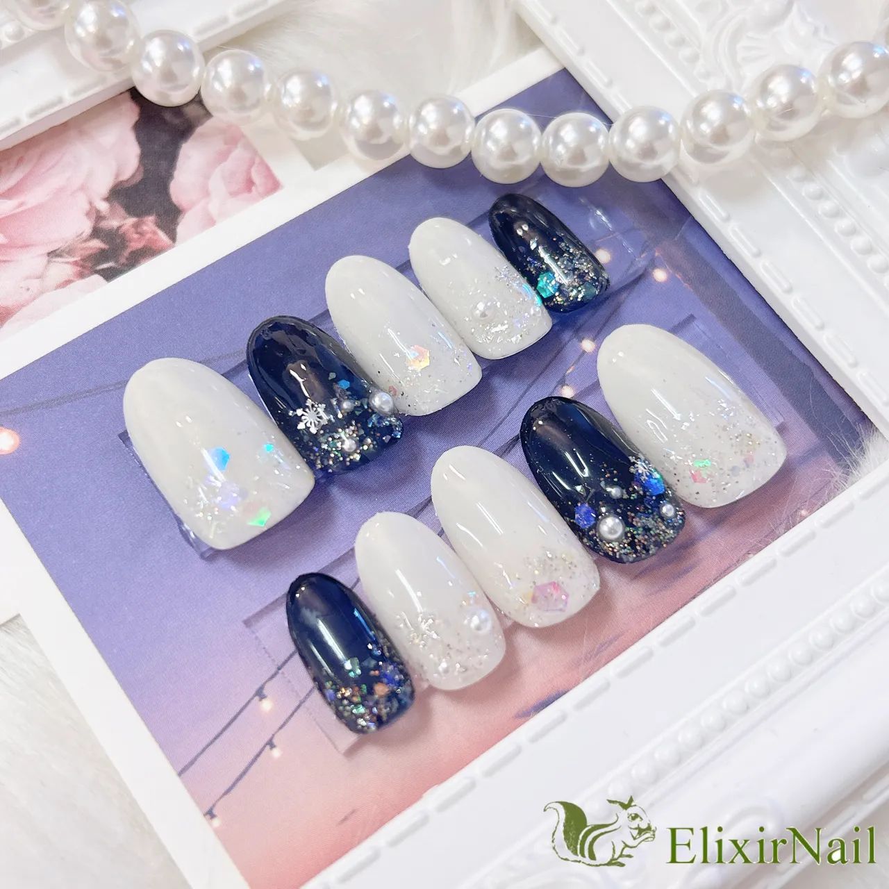 ネイルチップ 白 冬ネイル 現品ネイルチップ 冬ネイル 蝶々ネイル ホワイトネイル クリスマス