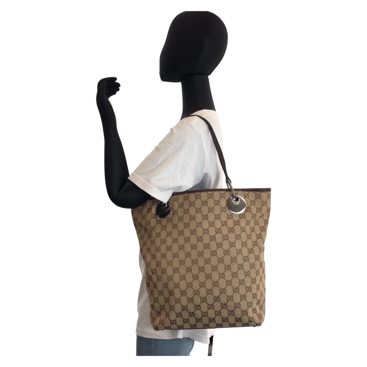 美品 GUCCI グッチ ベージュ ブラウン GGキャンバス/レザー