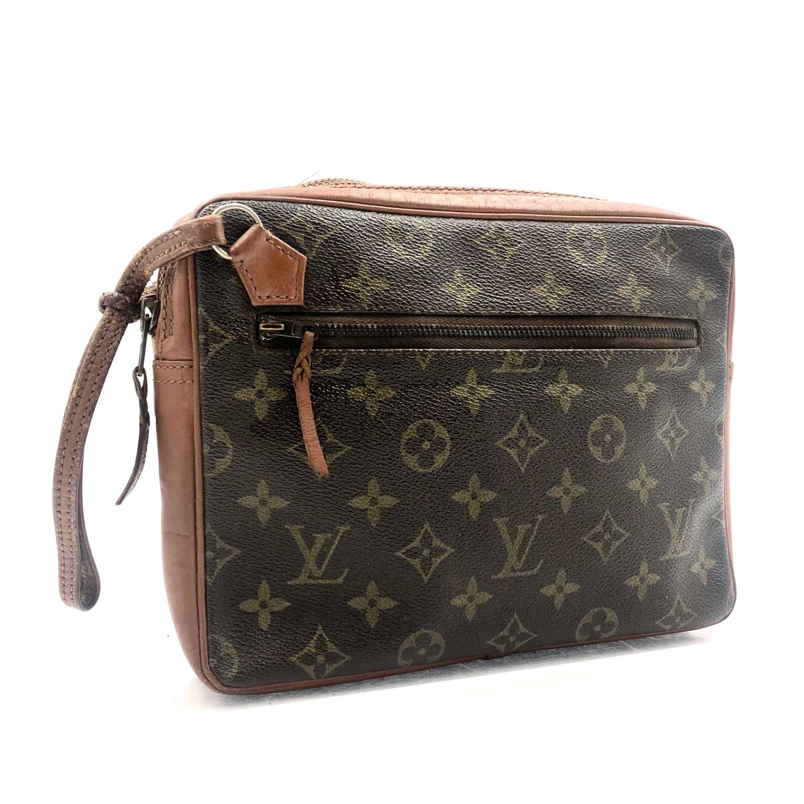 LOUIS VUITTON ルイヴィトン モノグラム サックスポ セカンドバッグ クラッチバッグ PVC×レザー ブラウン ECLAIR社ファスナー 刻印あり 1984年製ヴィンテージ