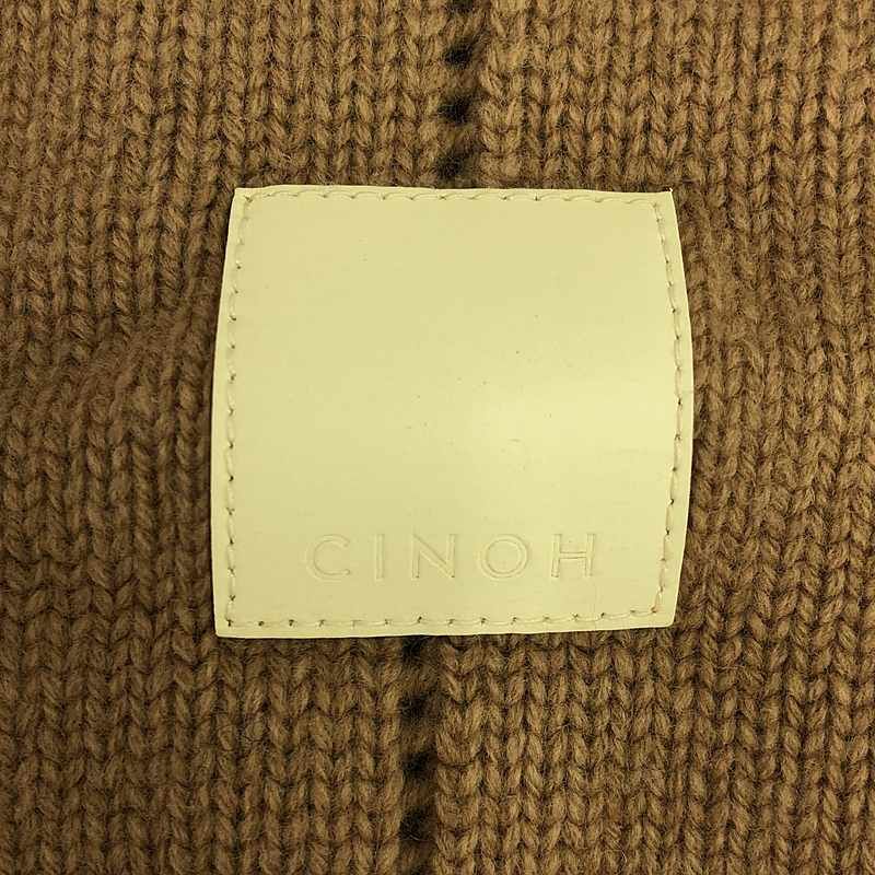 CINOH / チノ | OVER SIZE HI NECK KNIT / ロゴ レザーパッチ ハイネック ニット セーター | 36 | ブラウン | レディース CINOH / チノ | OVER SIZE HI NECK KNIT / ロゴ レザーパッチ