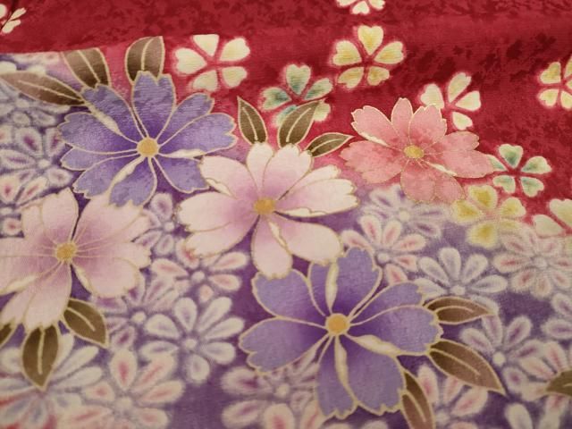 平和屋着物▽豪華振袖 刺繍 舞花文 暈し染め 金糸 正絹 逸品 AAAX9393ck