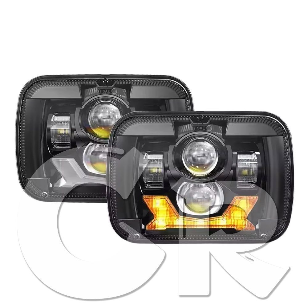 日本仕様品 右ハンドル車用 DOT 5x7 7X6 LED ヘッドライト ハイ ロー ディライト ウインカー ターンシグナル付 車検対応 ホワイト アンバー ジープ YJ XJ MJ フォード F-450 550 250 E-350 トヨタ 日産 GMC