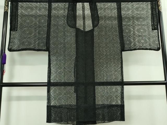 平和屋着物 上 男性 和装コート スリーシーズン 春夏秋 塵除け ロング丈 レース 黒地 DZAA9925kh5