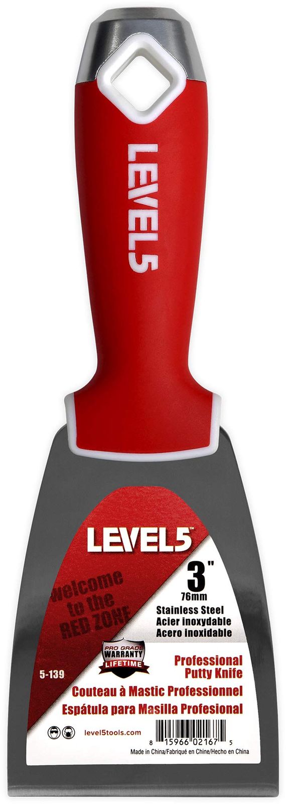 LEVEL5 - ソフトグリップ ステンレススチール製 ドライウォールジョイントナイフ/ヘラ プロ仕様 快適 仕上げ用工具 金属ハンマーヘッド シートロック ジプロック 石膏ボード パテ用 5-139 7.5cm(3インチ)