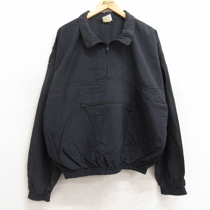 XL/古着 長袖 ハーフジップ ナイロン ジャケット メンズ 90s 大きいサイズ 黒 ブラック 24sep14  アウター ウインドブレーカー