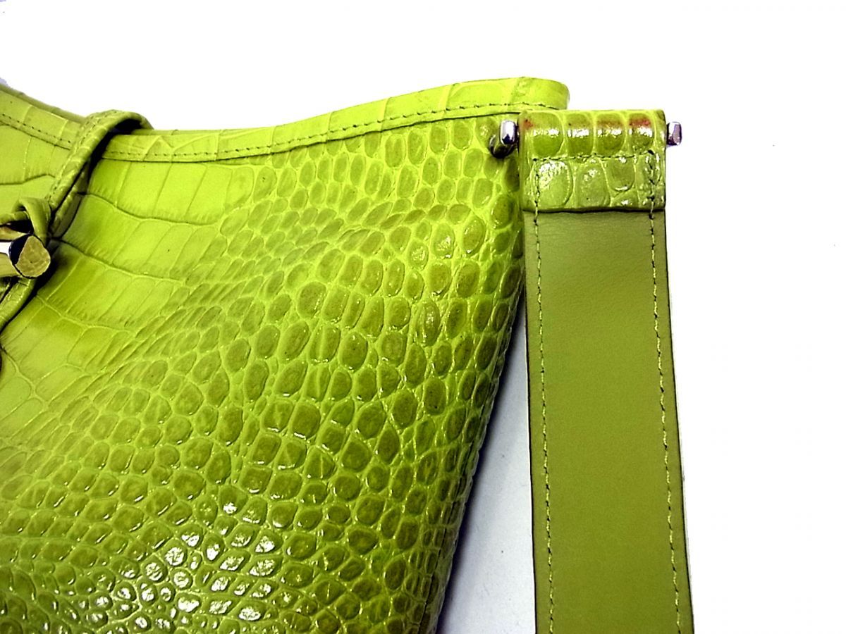 美品 ロンシャン 389 ロゾ ショルダーバッグ クロコ型押し レザー グリーン □LONGCHAMP ロゾ クロコ型押しレザー ショルダーバッグ モーリシャス