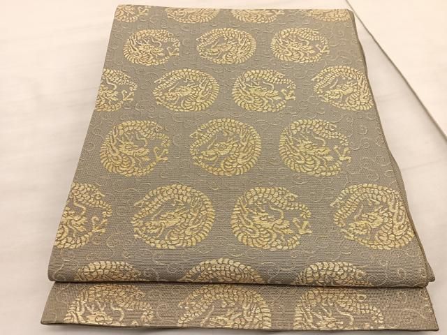 平和屋着物●アンティーク 大正ロマン 丸帯 龍唐草文 金糸 正絹 BAAV5355hv