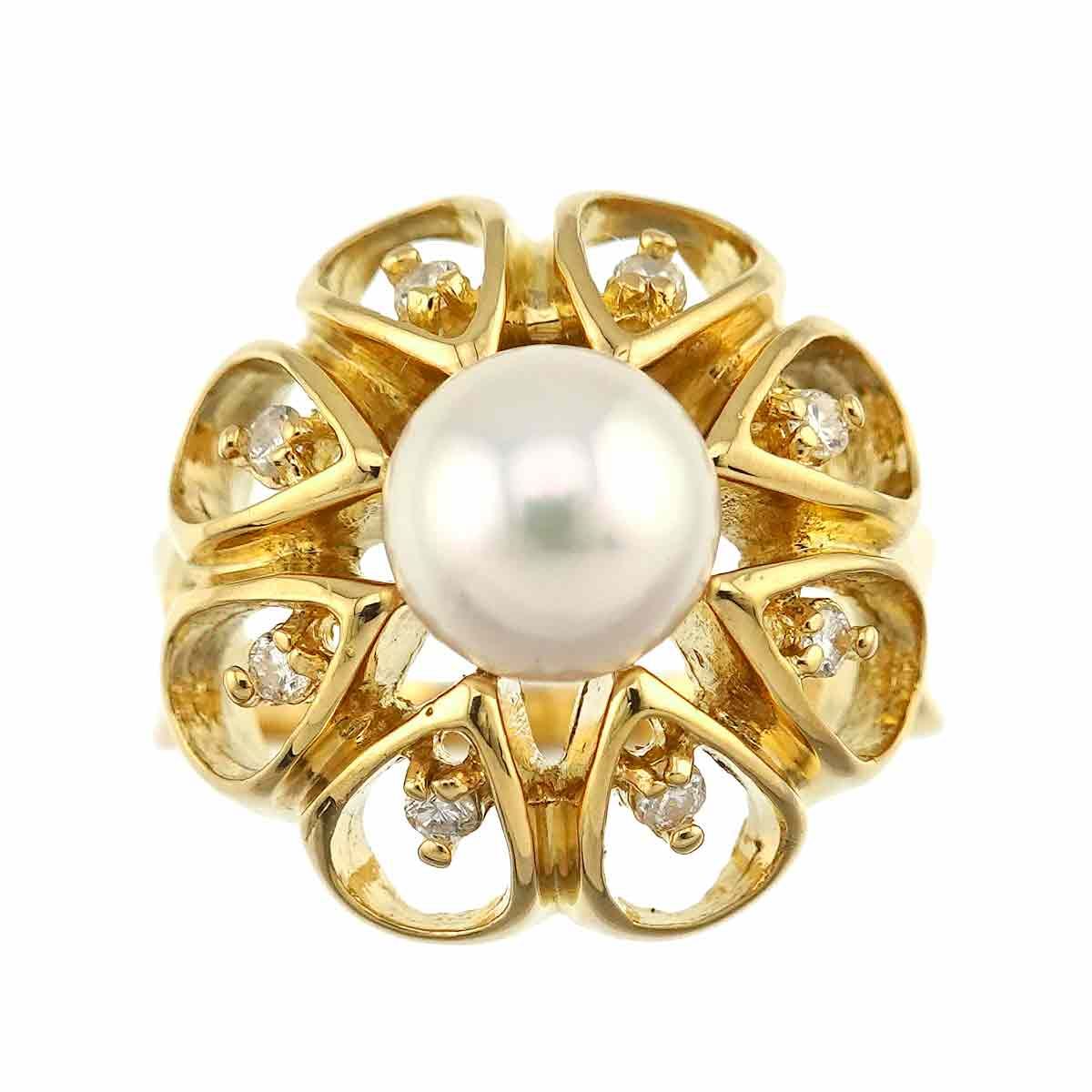 ハナエ モリ HANAE MORI 9号 リング アコヤ真珠 6.6mm ダイヤ K18 YG イエローゴールド 750 パール 指輪 Akoya Pearl Ring 90244216 HANAE MORIのフリマアイテム一覧