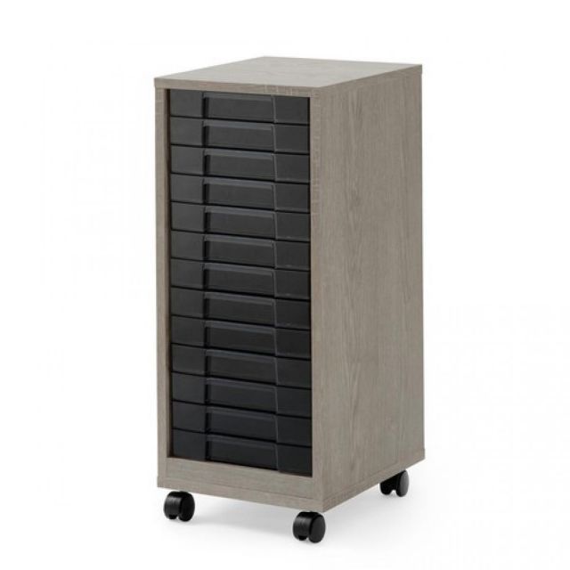 アイリスオーヤマ 木製フロアケース 浅型13段キャスター付き MFE-7130 アッシュグレー クリアブラック