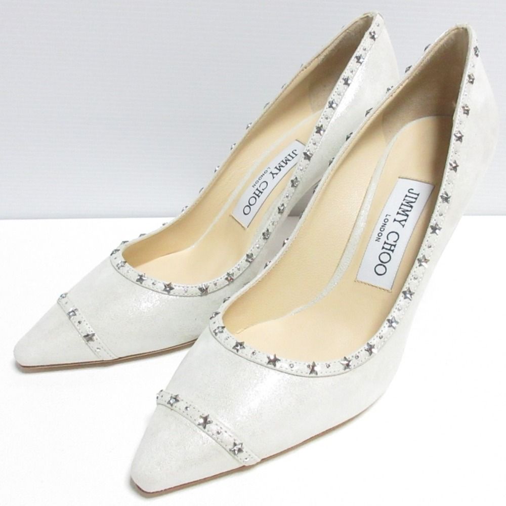 JIMMY CHOO ジミーチュウ ROMY85 スタースタッズ ポインテッドトゥ パンプス 35.5 23.0cm相当 グレー シルバー レディース 古着