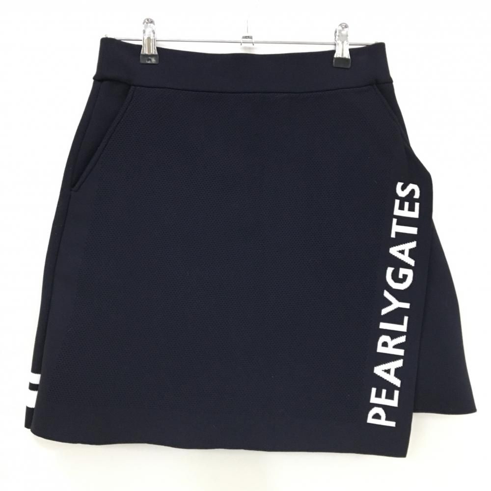 超 PGGパーリーゲイツ ニットスカート ネイビー×白 後プリーツ レディース 1 M ゴルフウェア PEARLY GATES