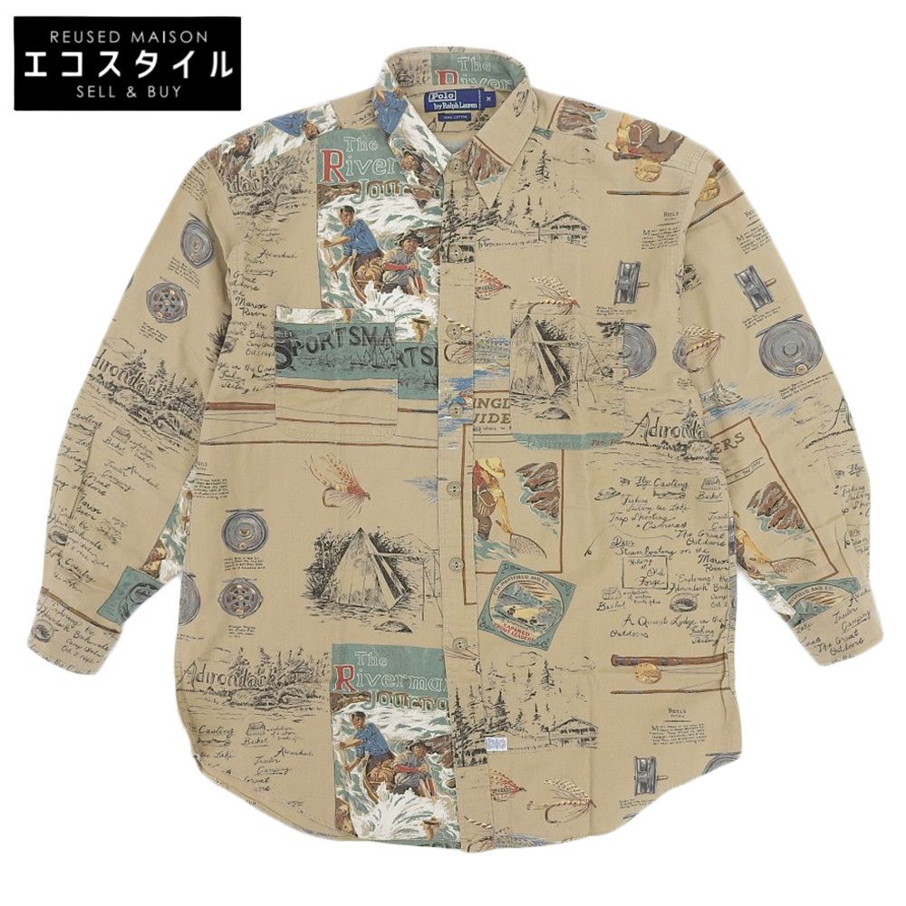 POLO RALPH LAUREN ポロ ラルフローレン コットン100 釣り柄 長袖シャツ トップス メンズ ブラウン M M