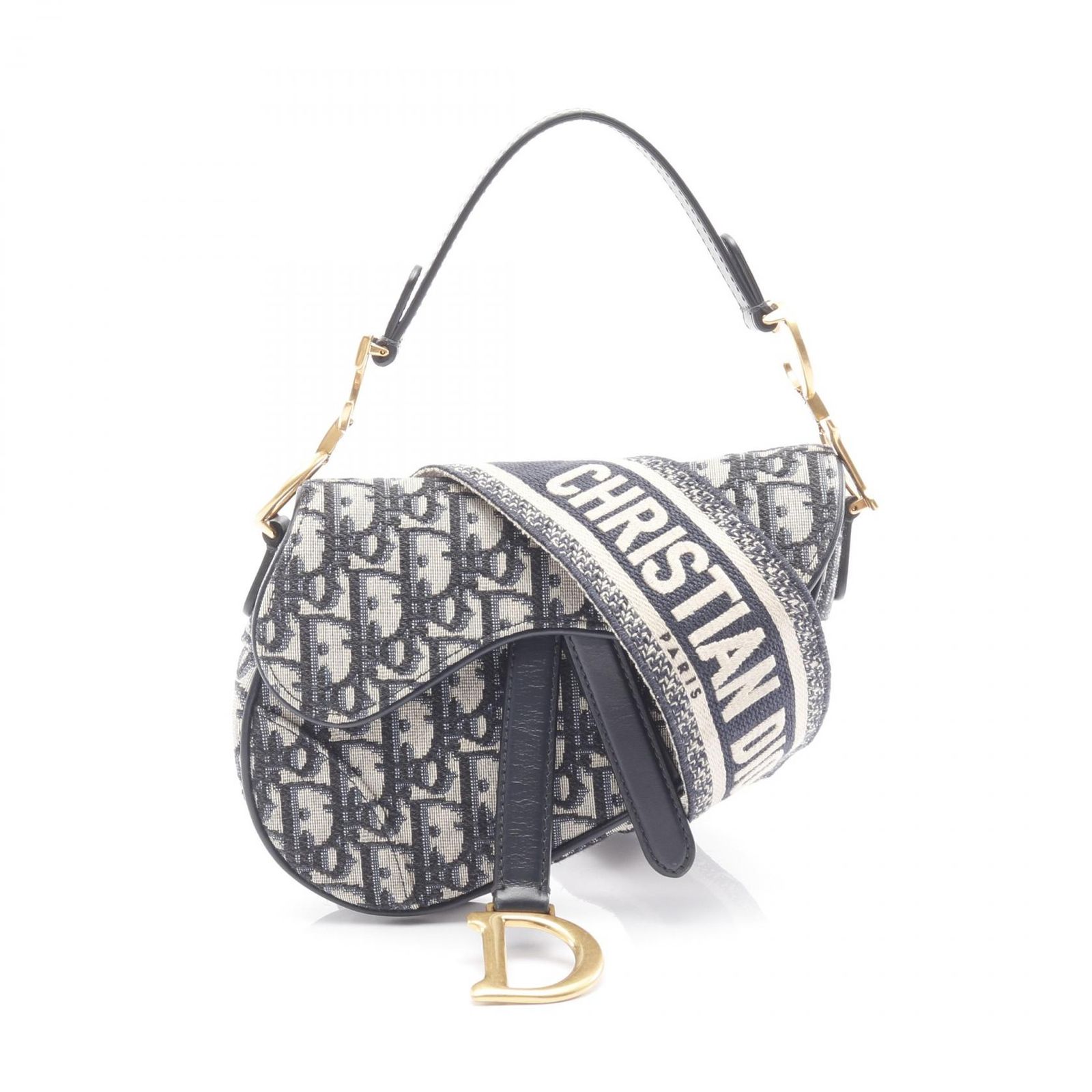 ディオール Dior ハンドバッグ SADDLE サドル オブリーク M0447CTZQ-M928 ネイビー キャンバス レザー オブリーク サドルバッグ ミニ レディース Used A