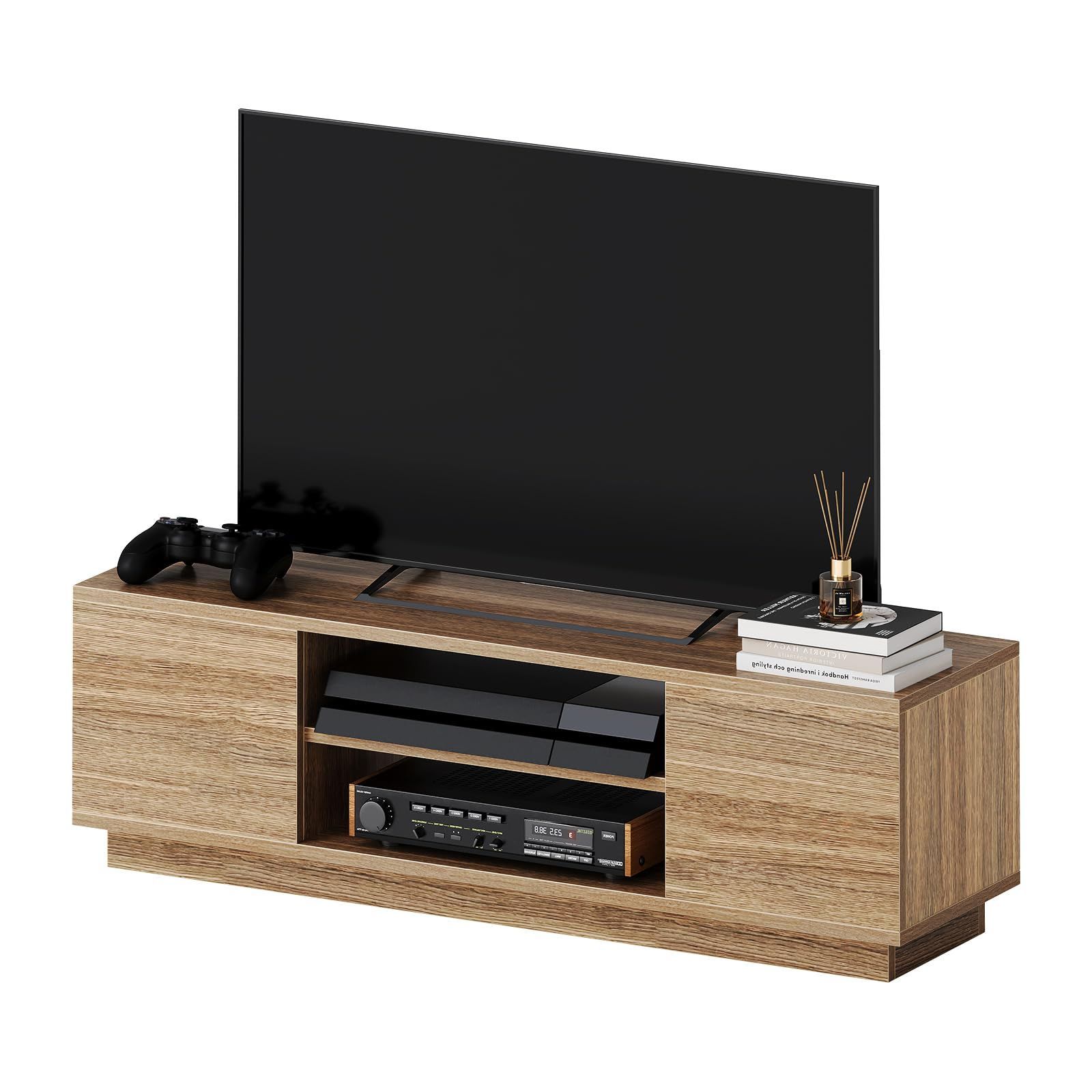 可動棚 扉付き ローボード 背面収納 木製 収納 47型対応 幅108 ナチュラル テレビ台 テレビボード ユーカー Euker