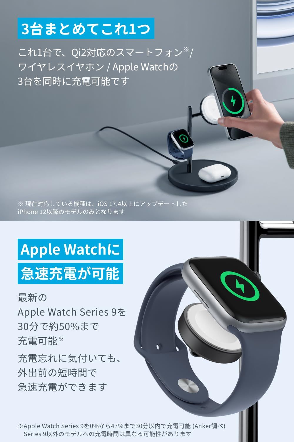 Anker MagGo Wireless Charging Station 3-in-1 Stand Qi2対応 マグネット式 3-in-1 ワイヤレス充電ステーション|ワイヤレス出力|Apple Watchホルダー付 MagSafe対応 iPhon CHRISTIANNAURATH_COM_BR