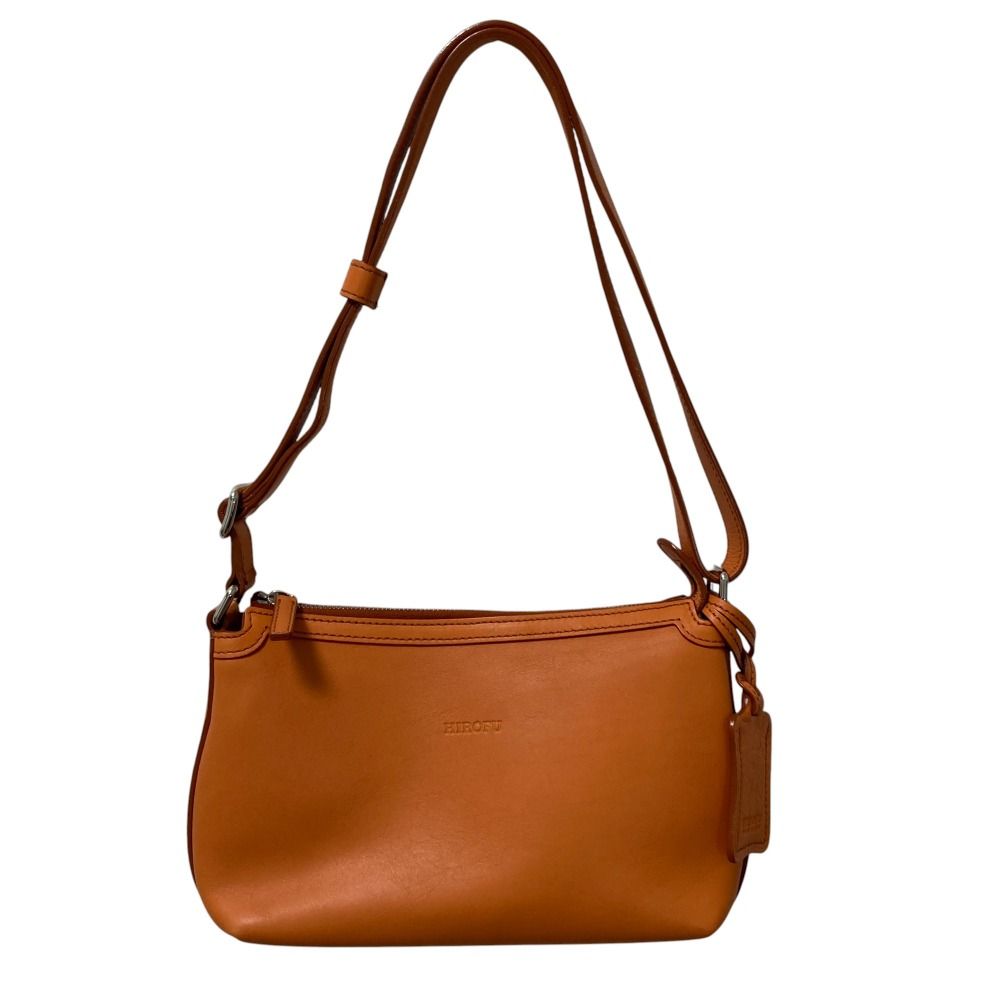 HIROFUオレンジ レザー ショルダーバッグ ロゴ入り