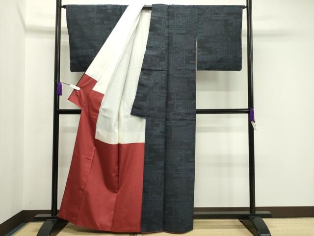 平和屋着物○本場結城紬 重要無形文化財 100亀甲 雲重ね風景文