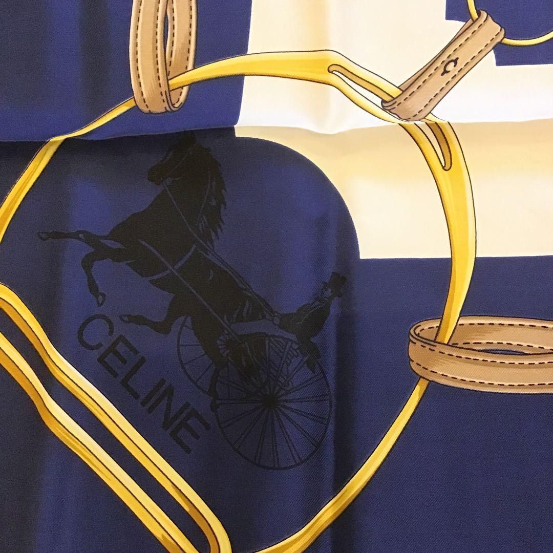 新品！ 袋付 CELINE 馬具 大判 シルクスカーフ ゴールド セリーヌ