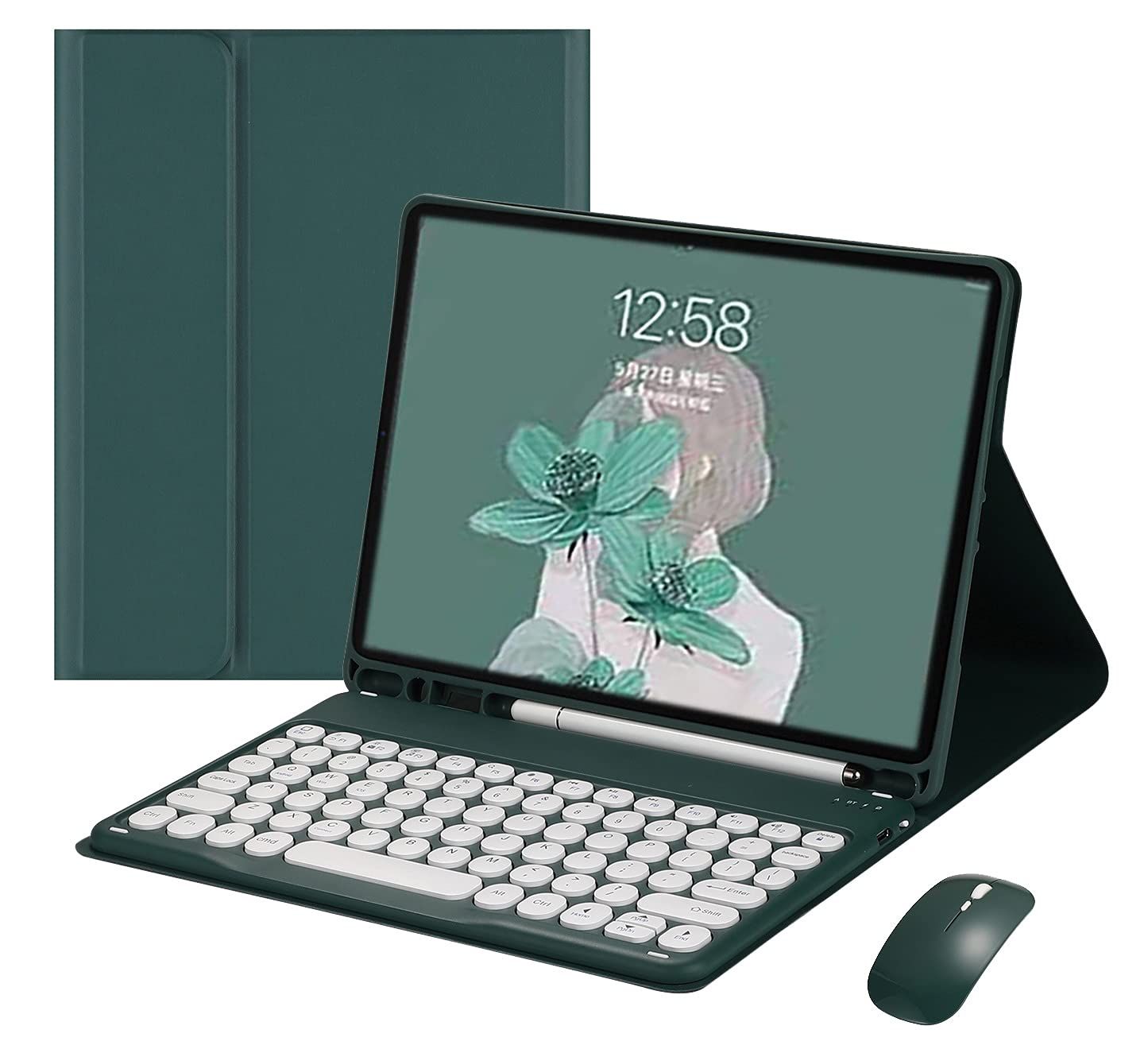 【迅速発送】iPad Air4 iPad Air5 キーボードケース マウス付き 可愛い iPad Air 第5世代 第4世代 10.9インチ Bluetooth キーボード 丸型キー 2色配色 カラーキーボード ケース カバー マウス レディース 