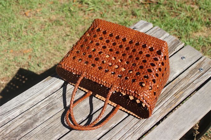 牛革 革編み込み かごバッグ 籠 レザー メッシュ鞄 BAG バッグ