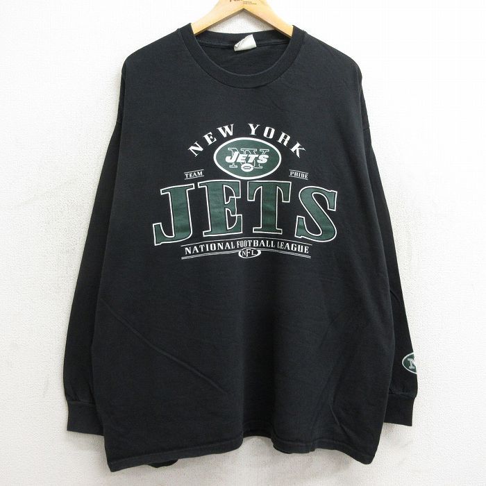 XL/古着 リー Lee 長袖 ビンテージ Tシャツ メンズ 00s NFL ニューヨークジェッツ 大きいサイズ クルーネック 黒 ブラック アメフト スーパ