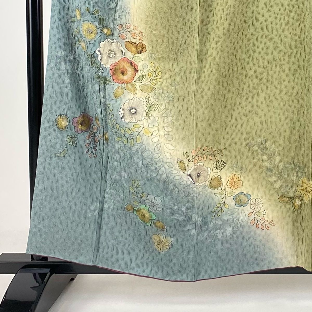 付下げ 身丈158.5cm 裄丈64cm M 袷 辻ヶ花柄 金銀彩 ぼかし 青灰色