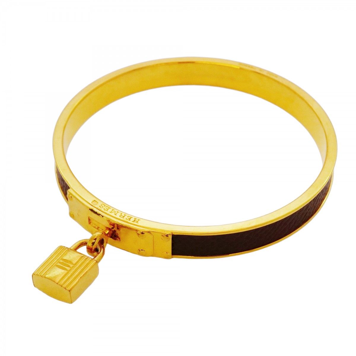 5jmb0319 エルメス バングル ケリーバングル GPメッキ レザー ゴールド ブラウン レディース