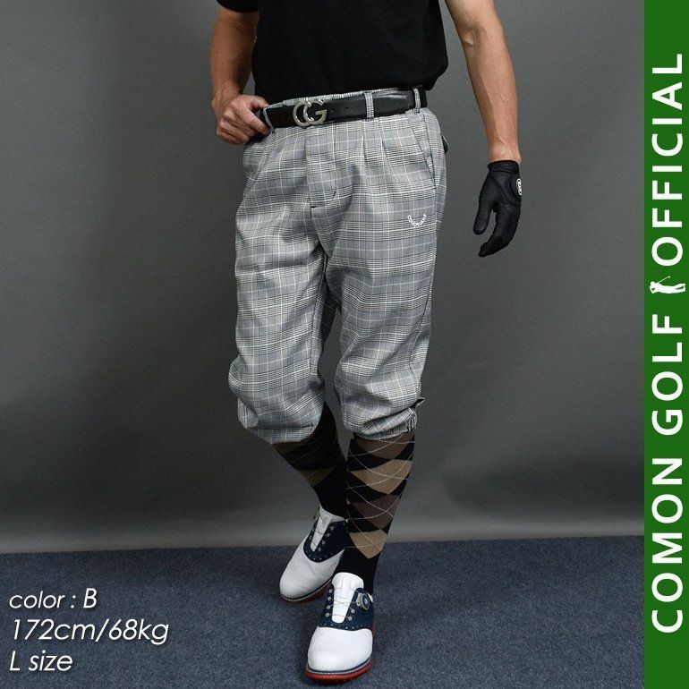 新品【COMONGOLF/コモンゴルフ】グレンチェックストレッチニッカボッカーズパンツ/B柄(CG-17004L)ゴルフウェア メンズ 春秋 ズボン ウエストゴム チェック 大きいサイズ M L XL XXL XXXL XXXXL LL 3L 4L 5L