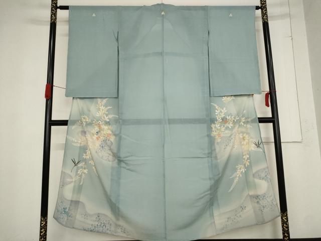 平和屋着物＊夏物 アンティーク 大正ロマン 色留袖 絽 草花文 両褄 暈し染め 銀糸 正絹 AABB8675st