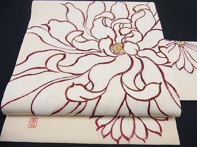平和屋本店■極上人間国宝 森口華弘 蒔糊友禅 蒔糊散らし 九寸名古屋帯 乱菊 金彩 三越 パールトーン 未使用3s1043 平和屋本店□極上人間国宝 森口華弘 蒔糊友禅 蒔糊散らし 九寸名古屋帯
