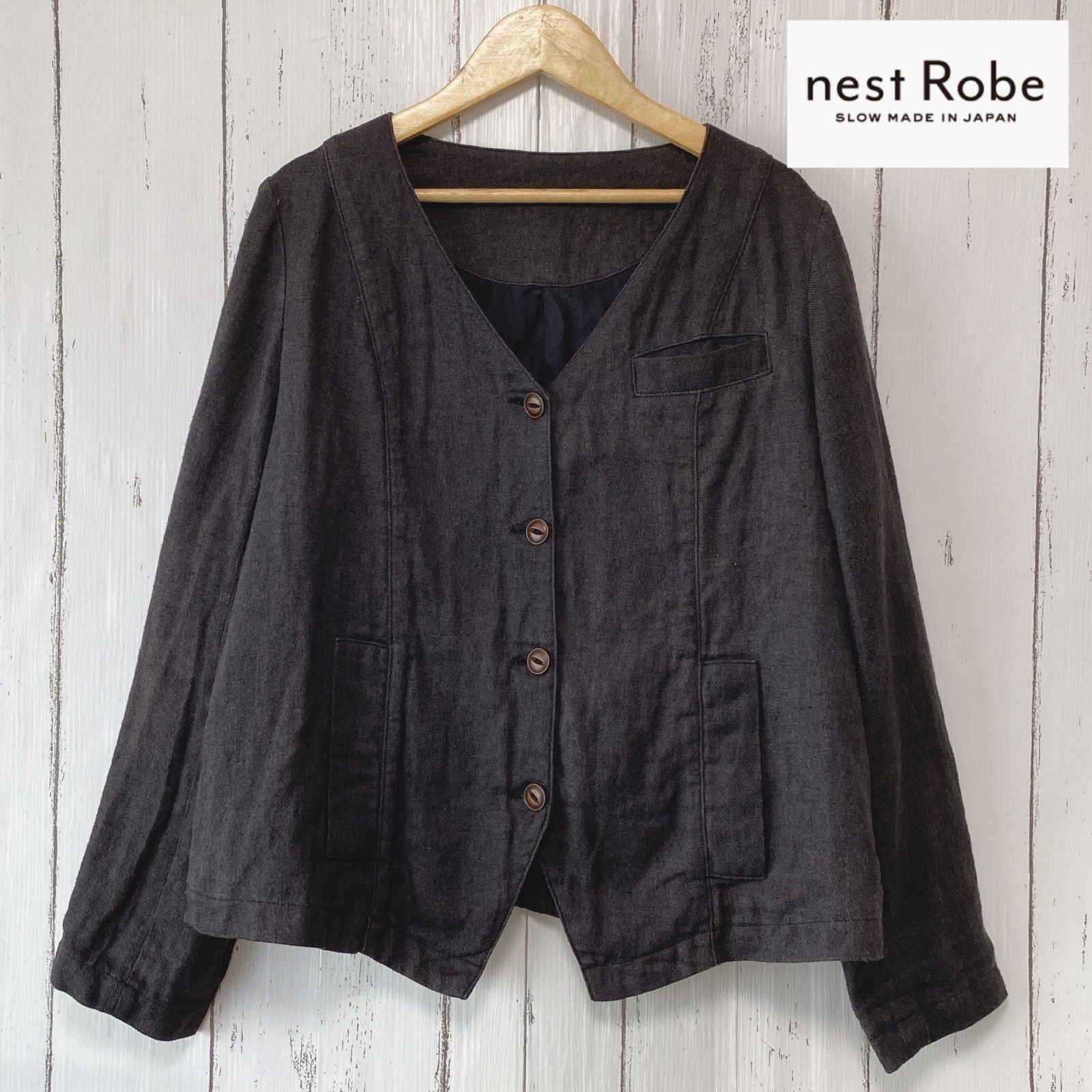 ネストローブ nest Robe 麻 リネン ノーカラージャケット サンプル品 