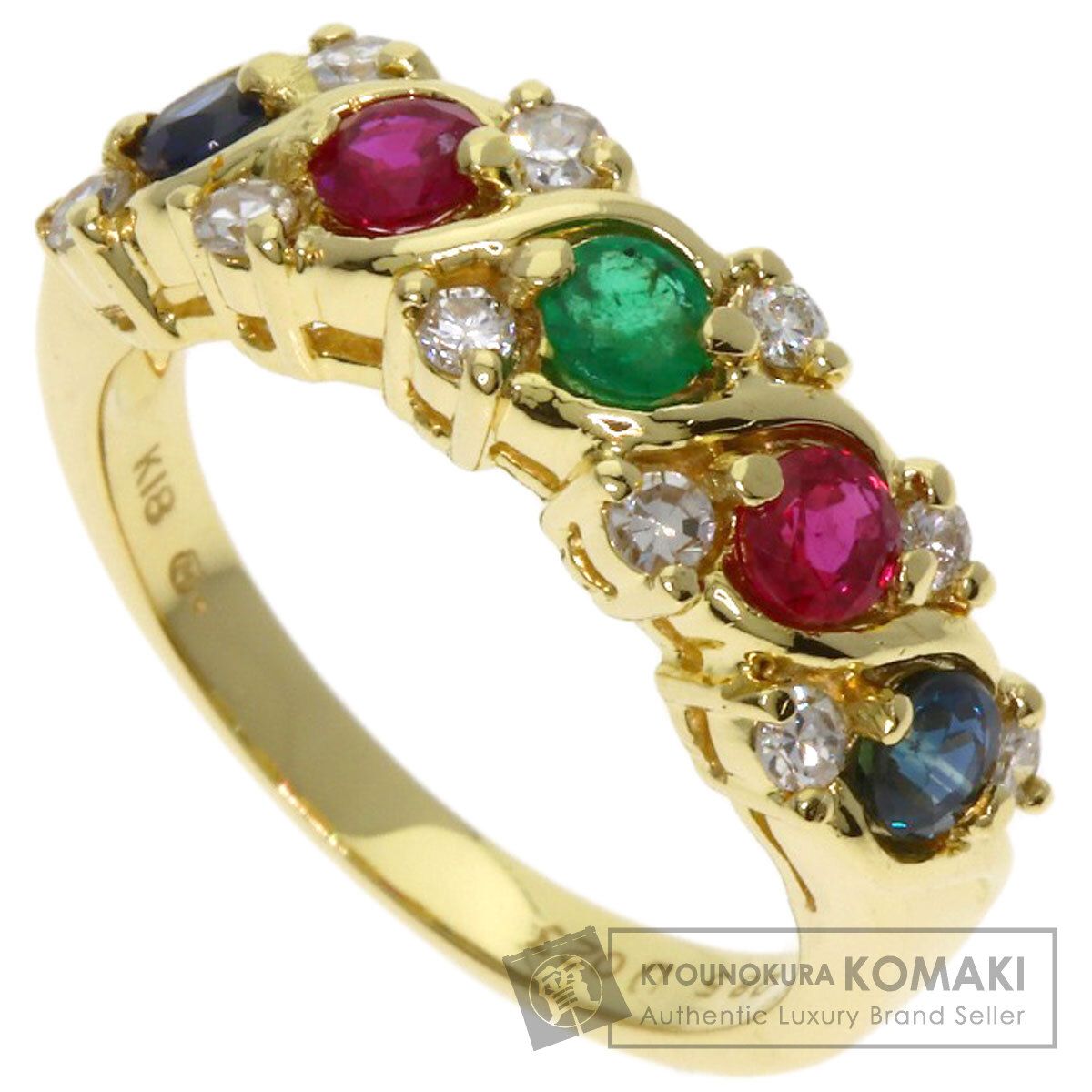 MIKIMOTO ミキモト ルビー サファイア エメラルド ダイヤモンド リング 指輪 K18YG レディース