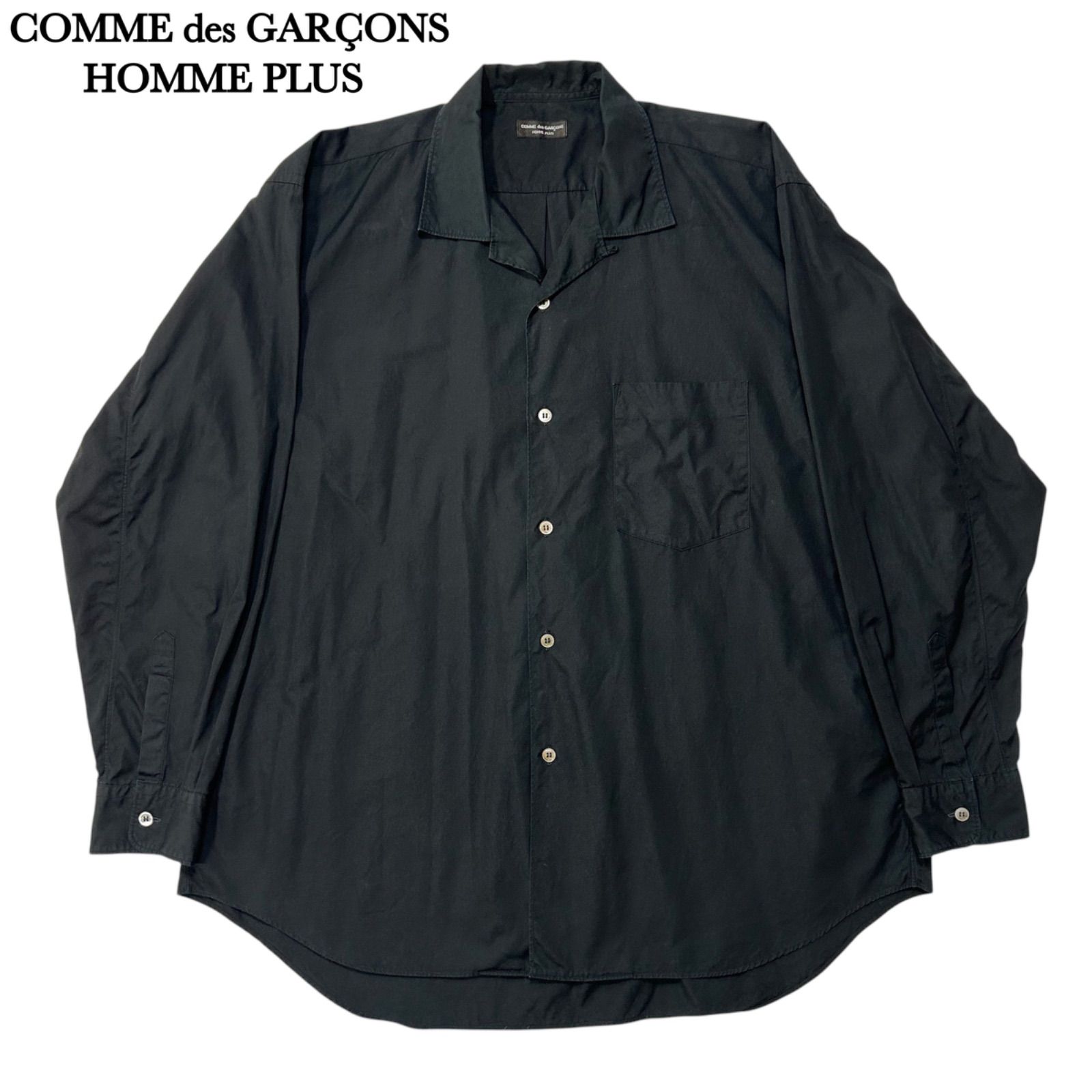 90's COMME des GARCONS HOMME PLUS 91AW L/S Open Collar Shirt -Black
