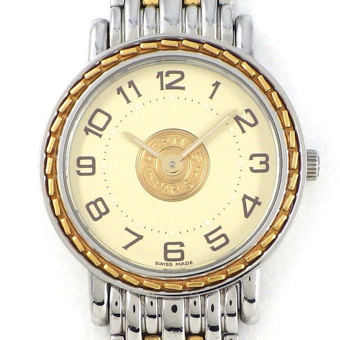 エルメス HERMES 腕時計 セリエ SE4.220 ゴールド アイボリー文字盤 GP SS クオーツアナログ