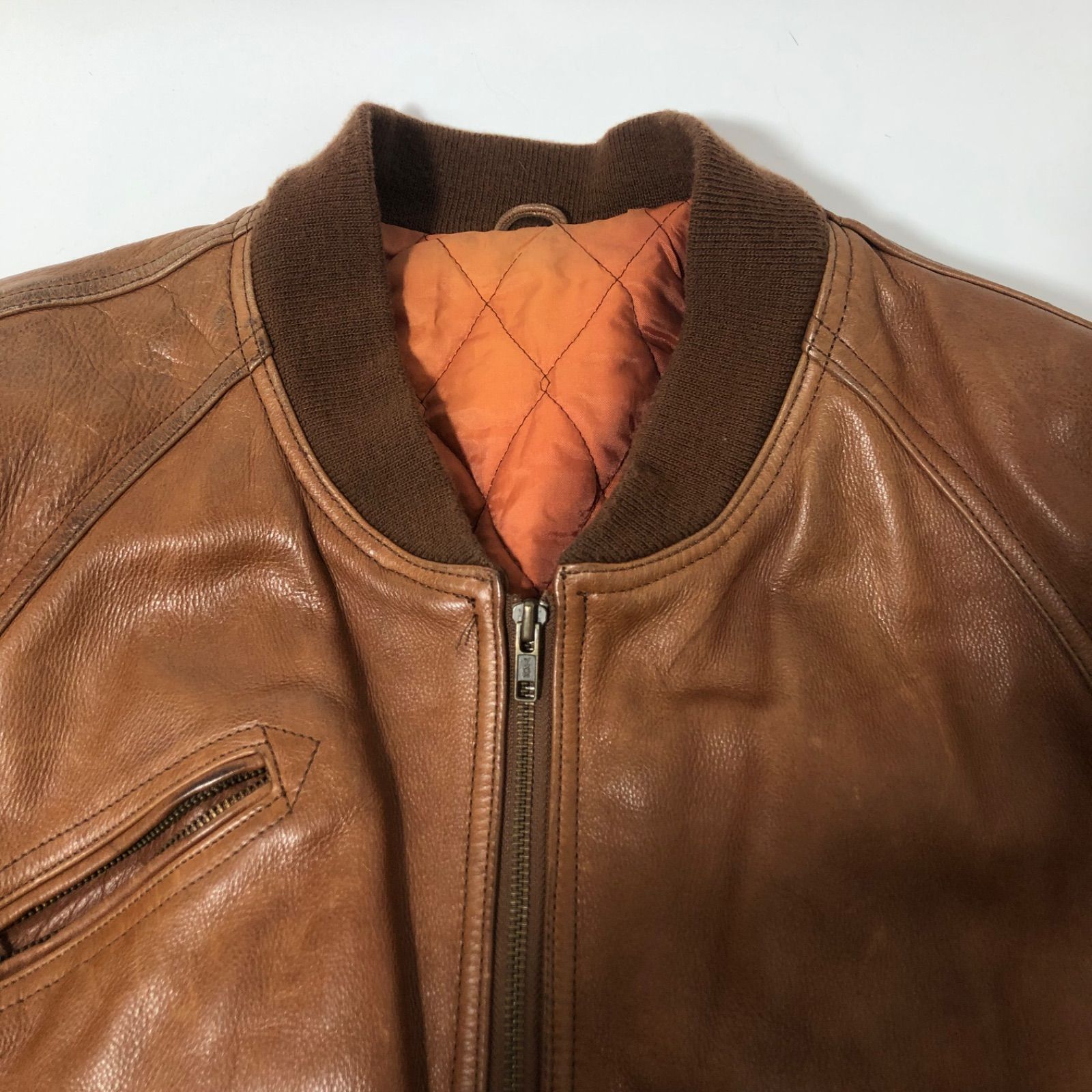 【vintage】本革 リアルレザーダブルライダースジャケット ブラウン M | [ハルフ] ライダースジャケット メンズ 本革 レザー