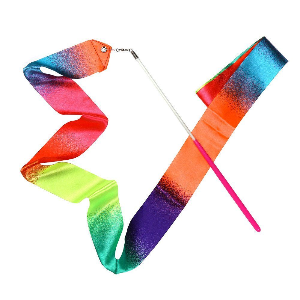 希少 MUDOR 10個の2メートル長の新体操 リボン 子供のためのくるくる杖および虹のダンスのリボン 10色