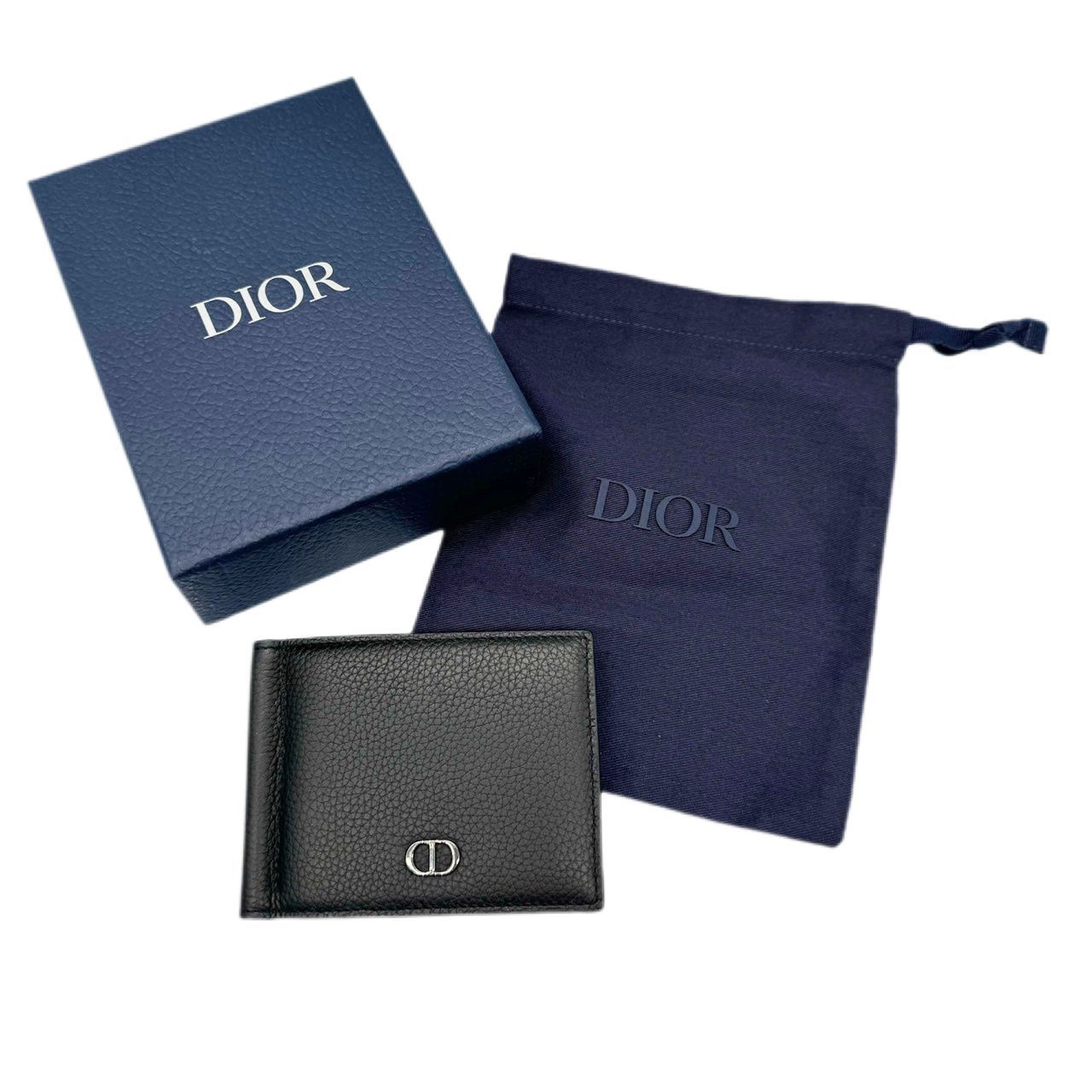 【✨美品✨】 ディオール CDロゴ 二つ折り マネークリップ レザー ブラック Christian Dior クリスチャン ディオール マネークリップ付き 二つ折り