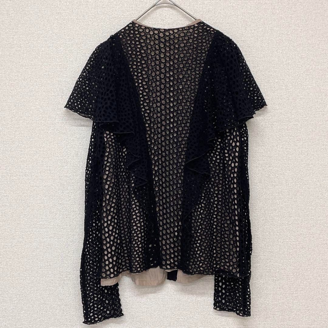 LANVIN ランバン レース フリル ブラウス トップス コットン シルク フランス製 カーディガン 黒