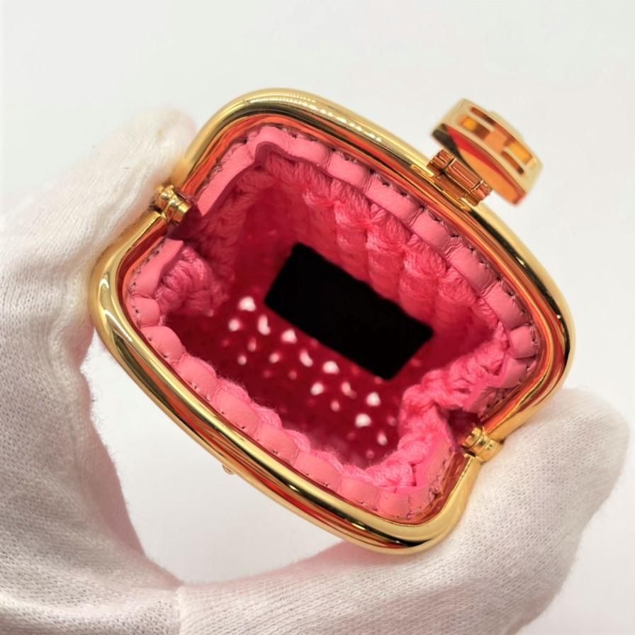 ♪6310 FENDI フェンディ がま口 ピンク ゴールド金具 編み 小銭
