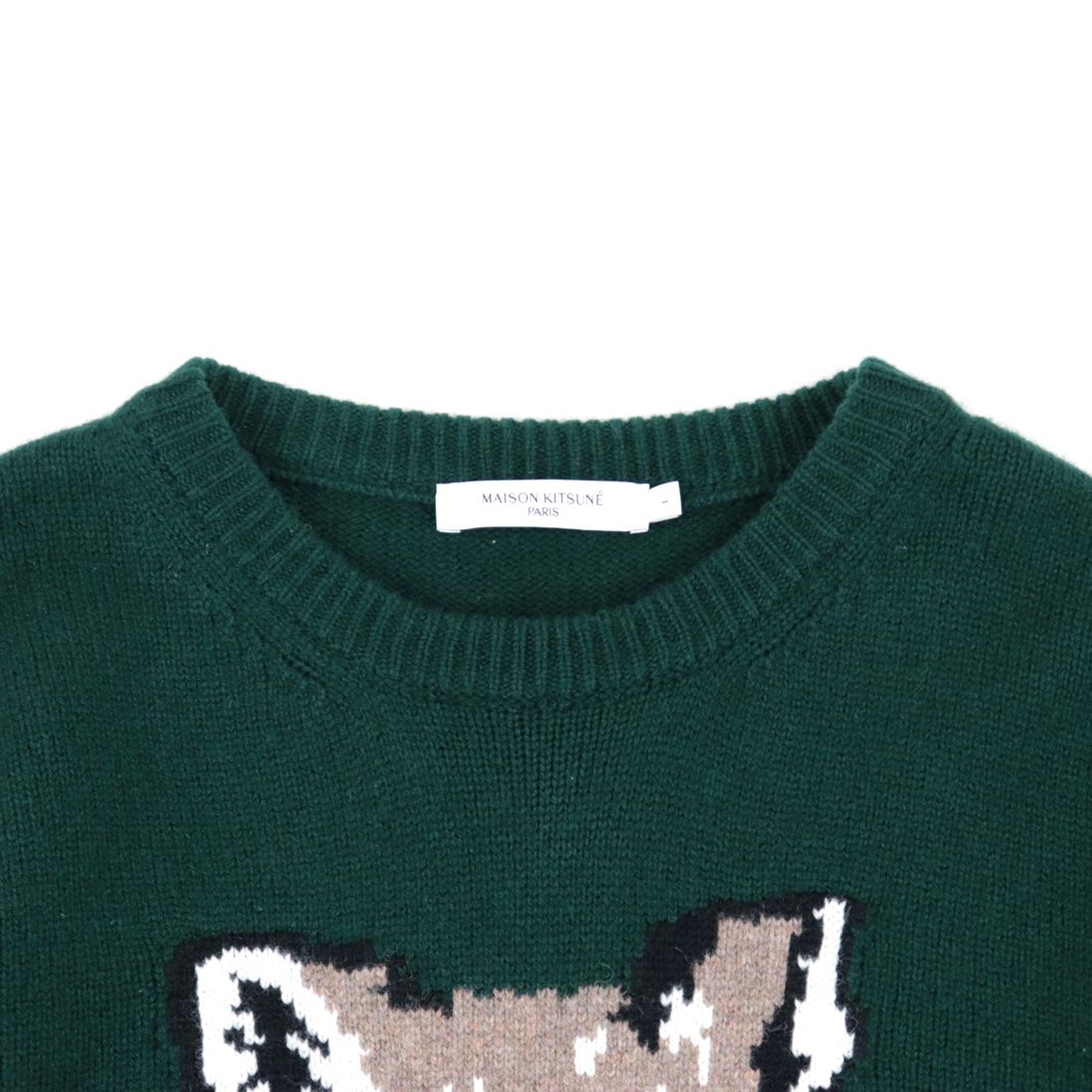 紺×赤 美品 メゾンキツネ BIG FOX HEAD PULLOVER クルーネックニット