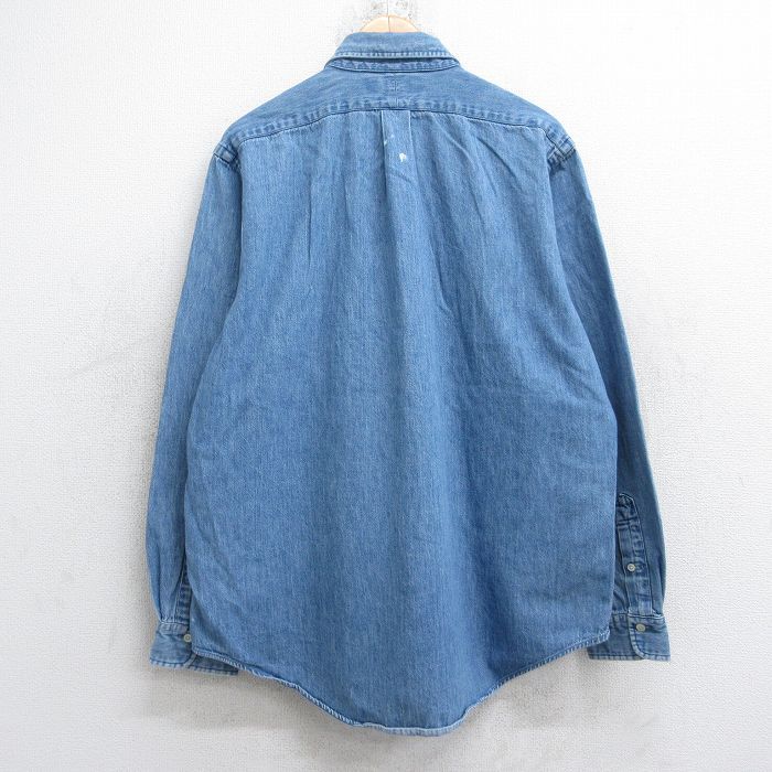 XL 古着 ラルフローレン 長袖 ブランド シャツ メンズ 90s ワンポイントロゴ 大きいサイズ ロング丈 コットン ボタンダウン 紺 ネイビー デ