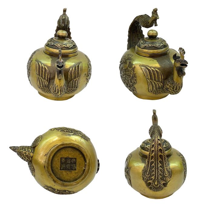 鳳凰急須 鳳凰 朱雀 不死鳥 フェニックス 観賞用 銅 金 ゴールド 置物