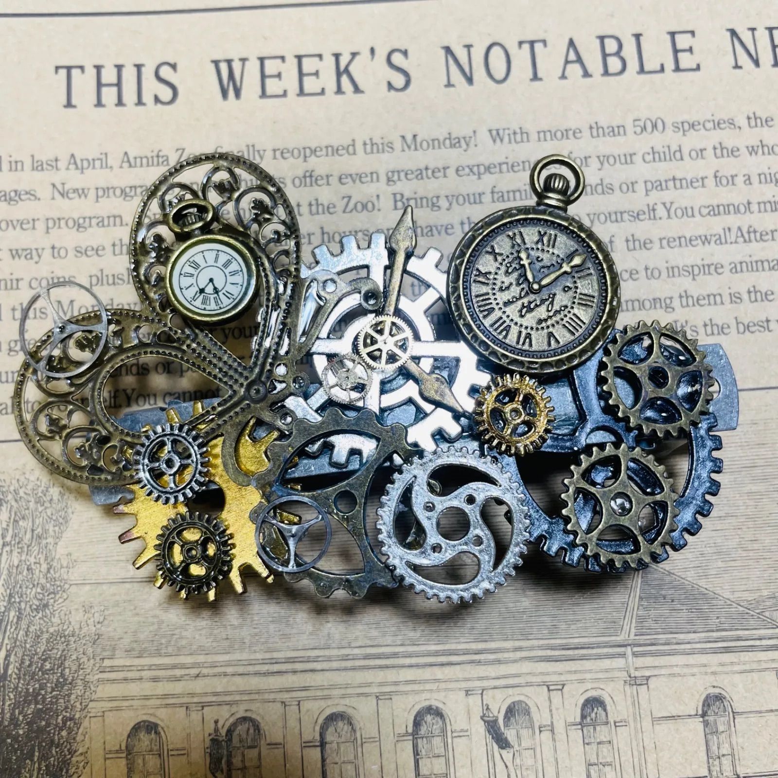 ☆1点物☆ スチームパンク バレッタ 歯車 ギア メタル パンク クラロリ