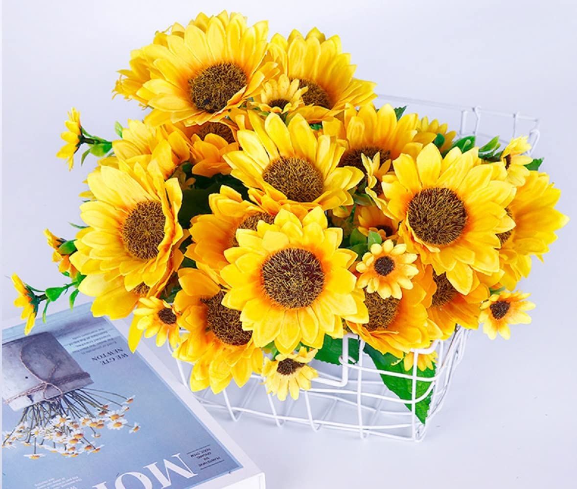 花束 造花 人工観葉植物 ブーケ 枯れない花 シルク造花 INS ひまわり 写真撮影 お祝い プレゼント インテリア 部屋飾り Lakymisy 自宅 結婚式に適用 26頭2本