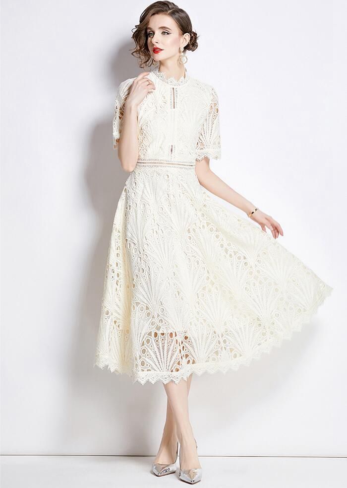 パーティードレスミモレ丈総レース大きいサイズXXL披露宴ドレスワンピースパーティードレスロング結婚式呼ばれドレスドレス半袖