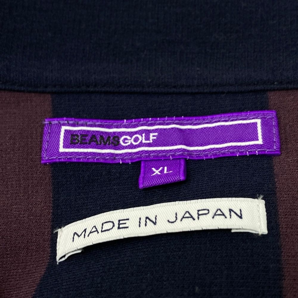 サイズ：XL BEAMS GOLF ビームスゴルフ パープルレーベル 襟付き 長袖Tシャツ ストライプ柄 ネイビー系 [240101483259] ゴルフウェア メンズ ストスト サイズ：XL BEAMS GOLF ビームスゴルフ パープルレーベル 襟付き