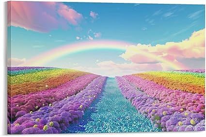 【在庫処分】絵画 色とりどりの虹とお花畑 アートパネル ポスター 魅力的な色彩の花畑 魅力的な色の空 インテリア 絵画 モダン 風景画 装飾画 玄関 壁掛け キャンバス 飾り絵 シリーズ アートボード 部屋飾り 壁飾り 壁の絵 ソファの背景絵画 木枠付