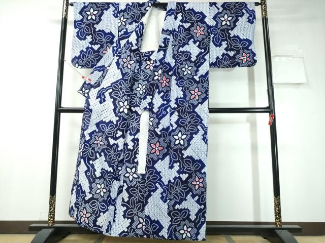eふれんず◆有松鳴海絞り　夏物　浴衣　蔦の葉花文　綿◆am1074 eふれんず◇有松鳴海絞り夏物浴衣蔦の葉花文綿◇am1074